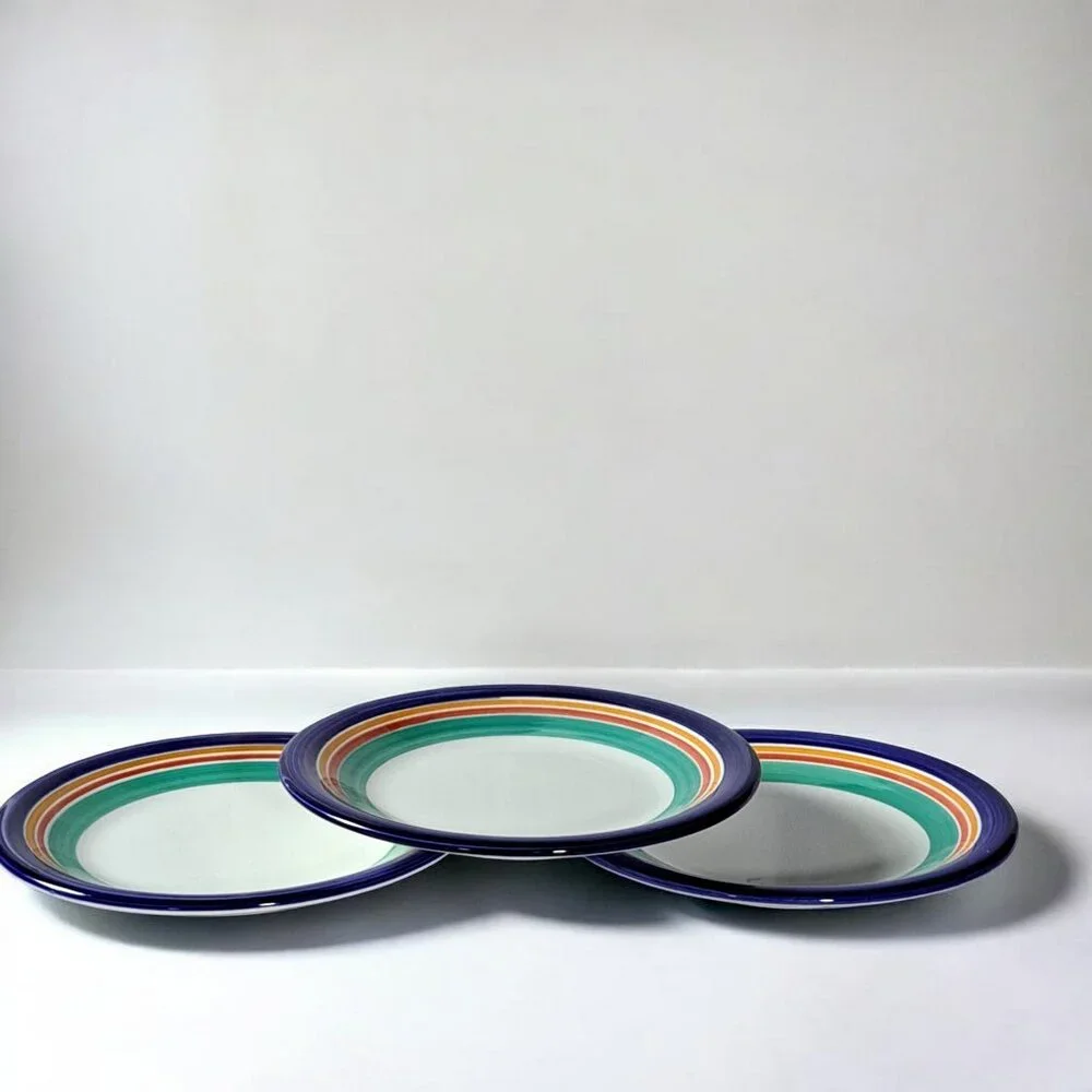 Crate & Barrel Striped Salad Dessert Plates 8” Made In Italy Set Of 3
